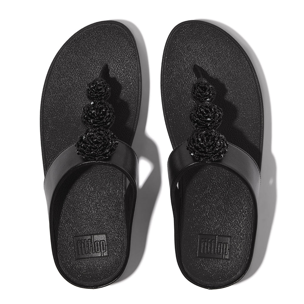 FitFlop Fino Women's Leather Toe Thong Sandals – Black