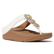 Women's Fitflop Fino Leather Toe Thong Sandals in Urban White with decorative jeweled upper. 