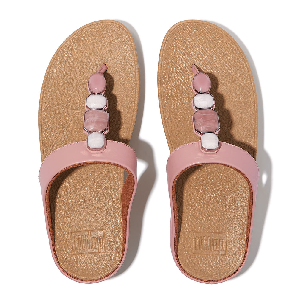 FitFlop Fino Women's Leather Toe Thong Sandals – Soft Blush