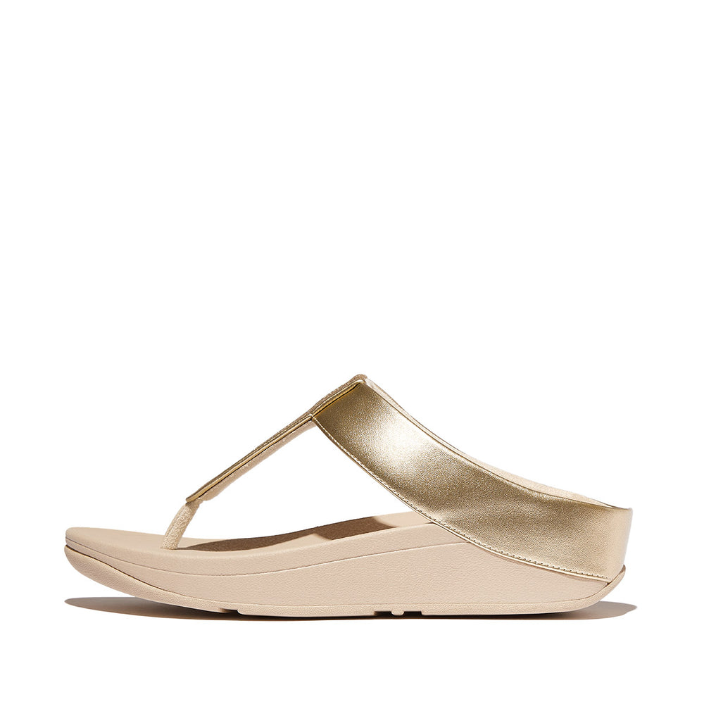 FitFlop Fino Women's Leather Toe Thong Sandals – Platino