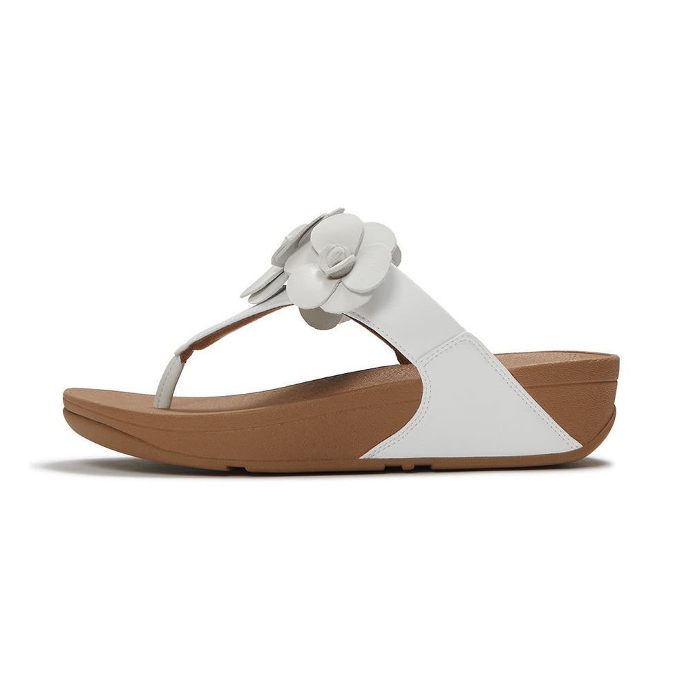 FitFlop Lulu Women's Flower Leather Toe-Post Sandals – White