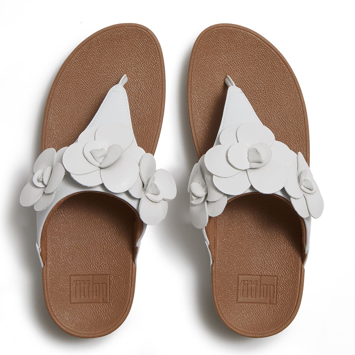 FitFlop Lulu Women's Flower Leather Toe-Post Sandals – White