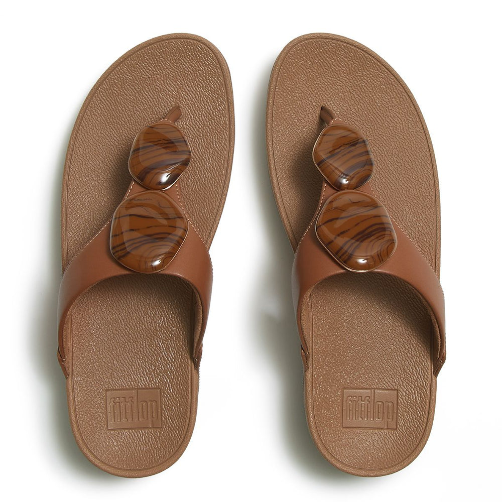 FitFlop Lulu Women's Marbled-Stone Toe-Post Sandals – Deep Tan