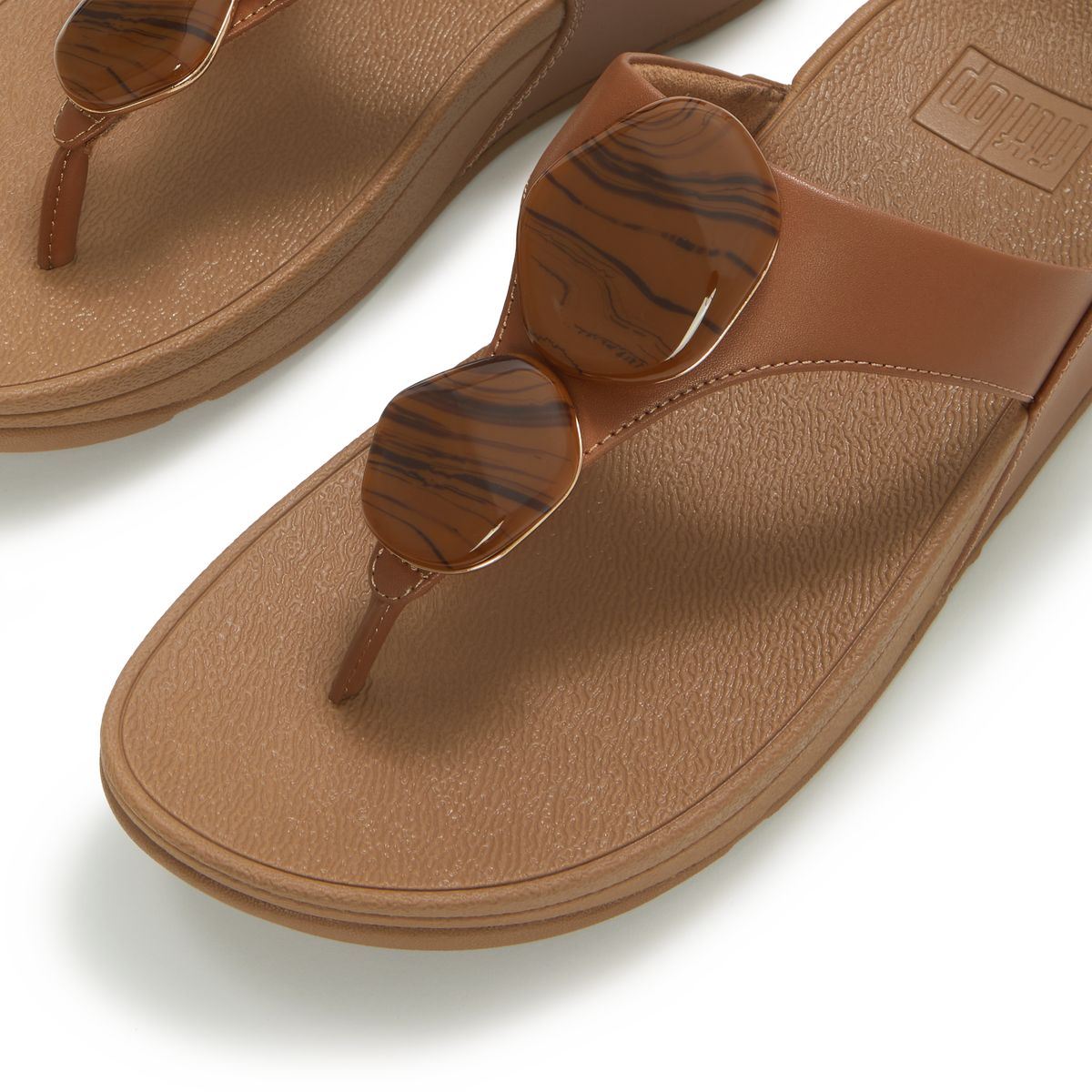 FitFlop Lulu Women's Marbled-Stone Toe-Post Sandals – Deep Tan
