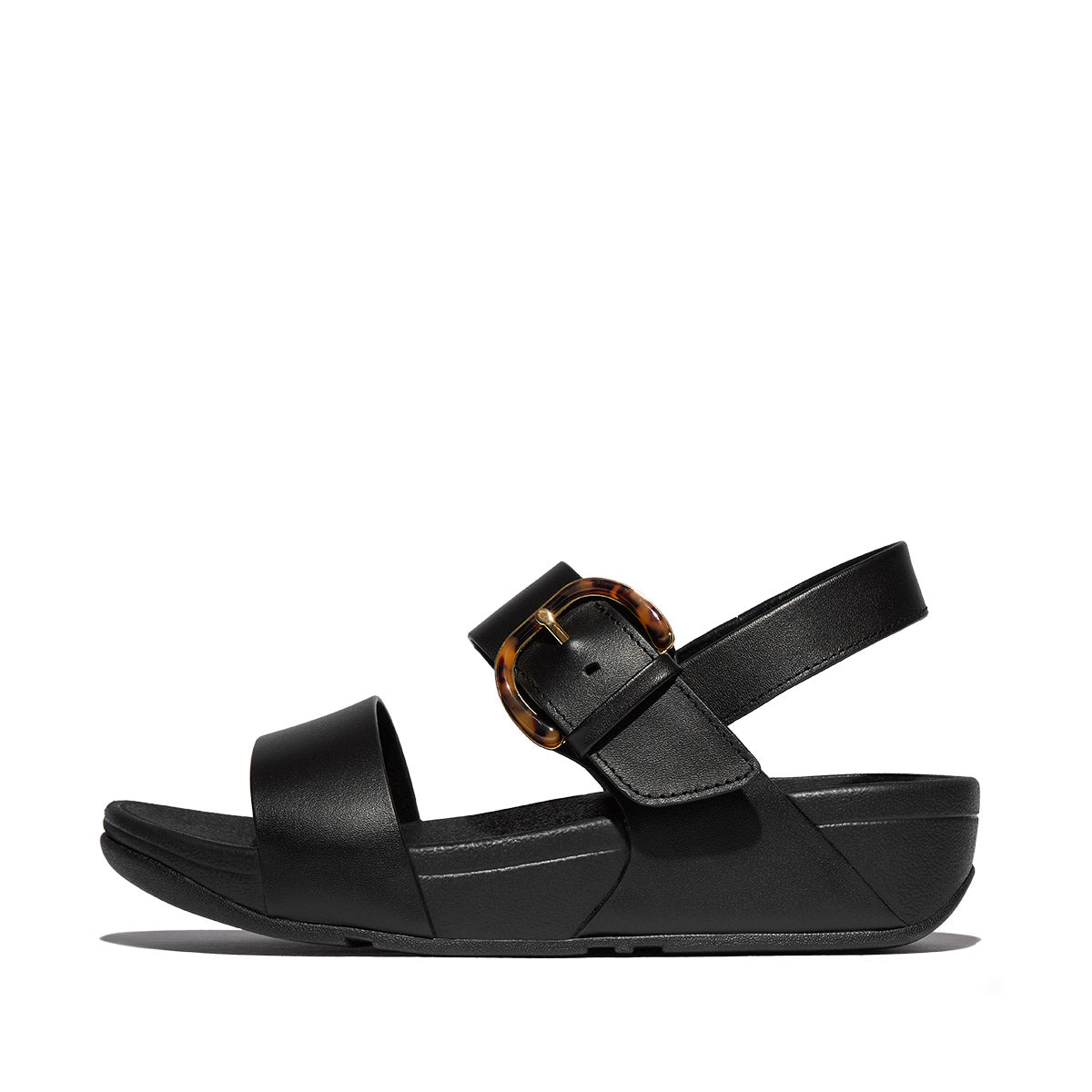 FitFlop Lulu Resin-Buckle Leather Back-Strap Sandals – Black