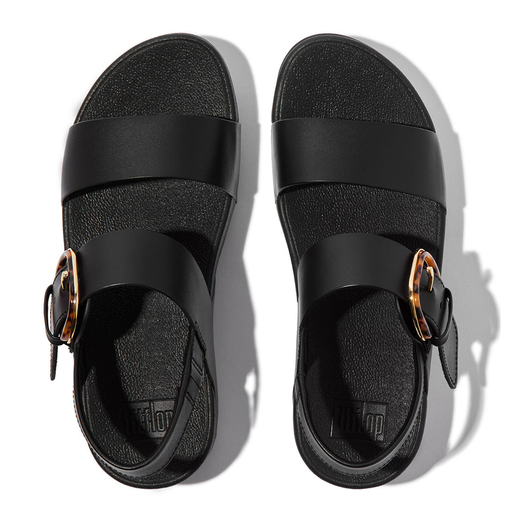 FitFlop Lulu Resin-Buckle Leather Back-Strap Sandals – Black