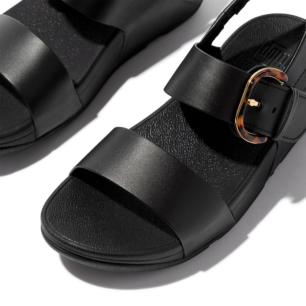 FitFlop Lulu Resin-Buckle Leather Back-Strap Sandals – Black