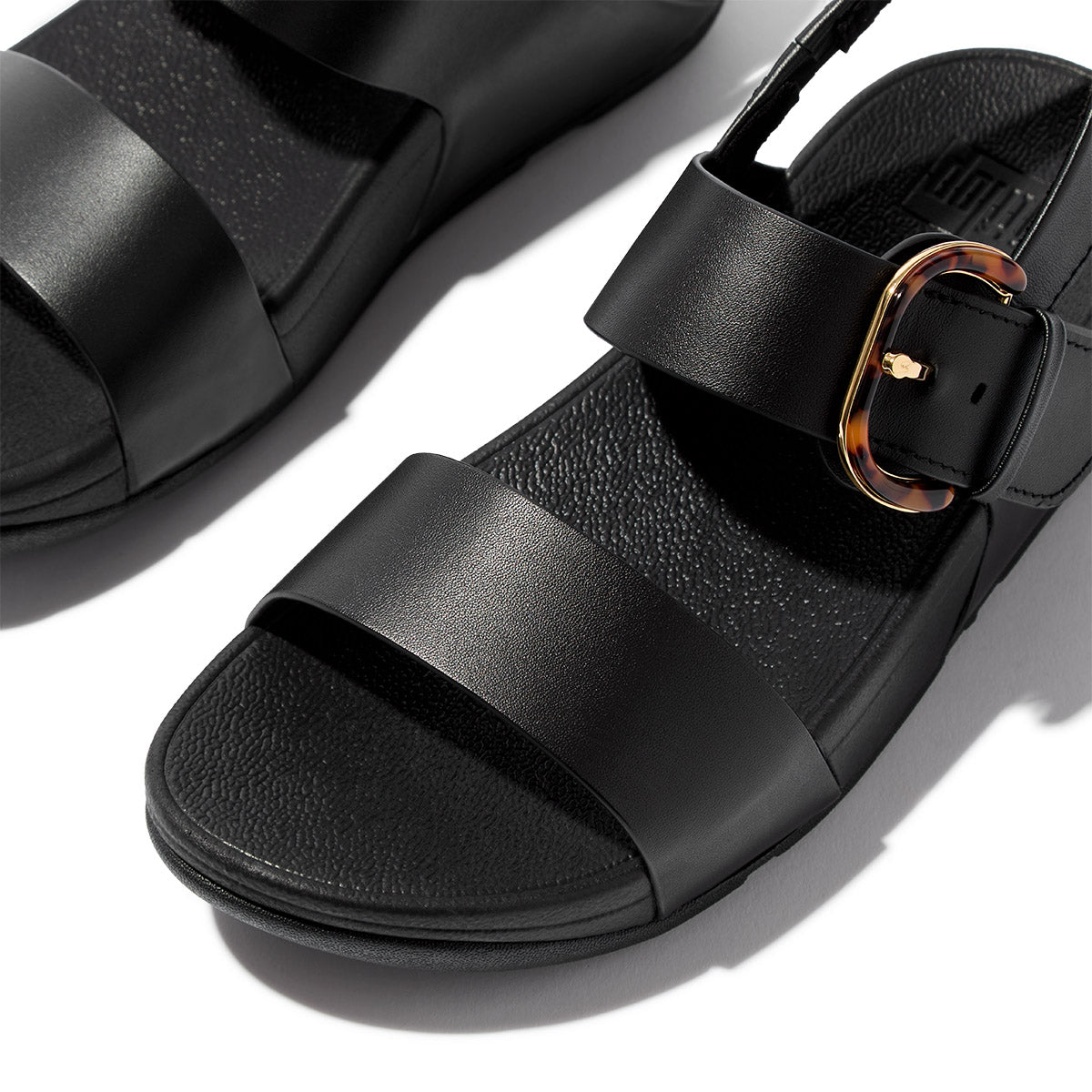 FitFlop Lulu Resin-Buckle Leather Back-Strap Sandals – Black