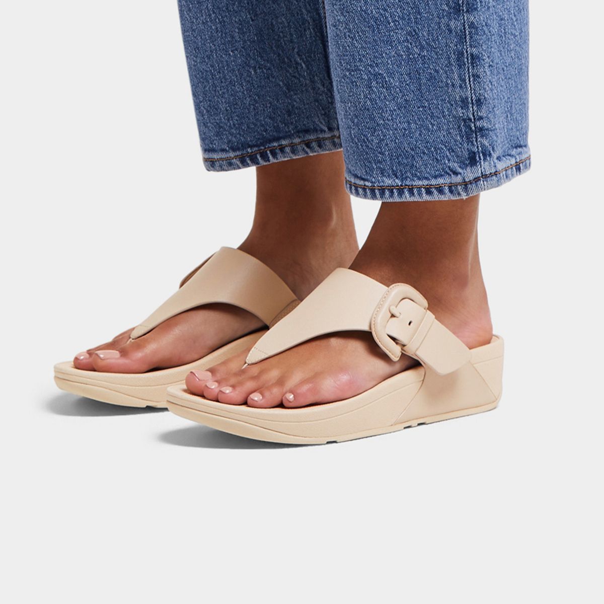 FitFlop Lulu Women's Covered Buckle Toe-Post Sandals – Beige