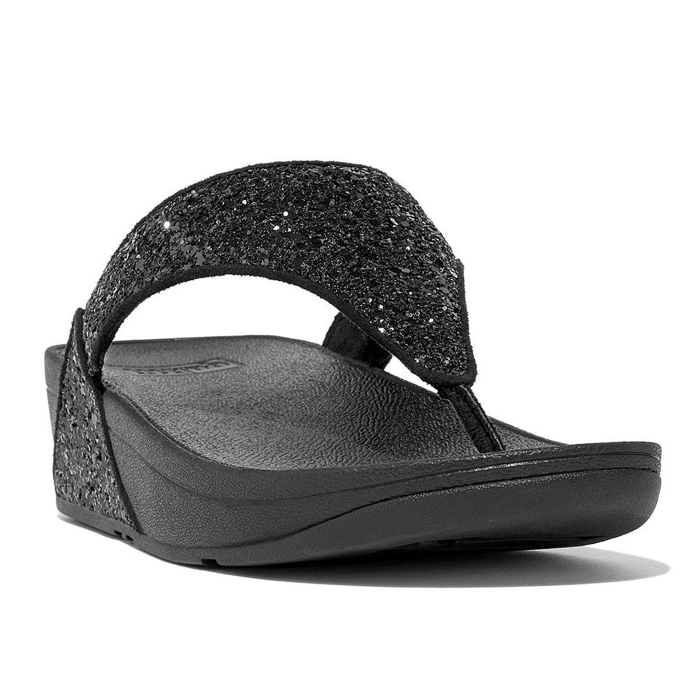 FitFlop Lulu Women's Glitter Toe-Post Sandals – Black