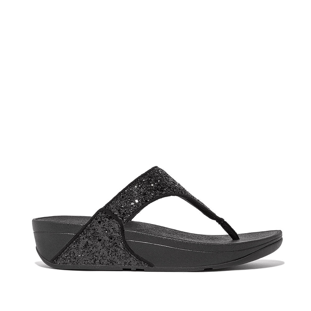FitFlop Lulu Women's Glitter Toe-Post Sandals – Black