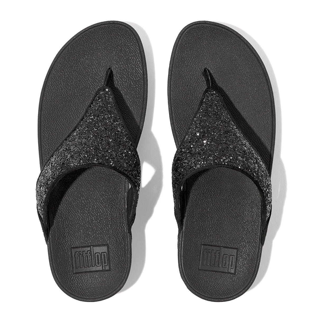 FitFlop Lulu Women's Glitter Toe-Post Sandals – Black