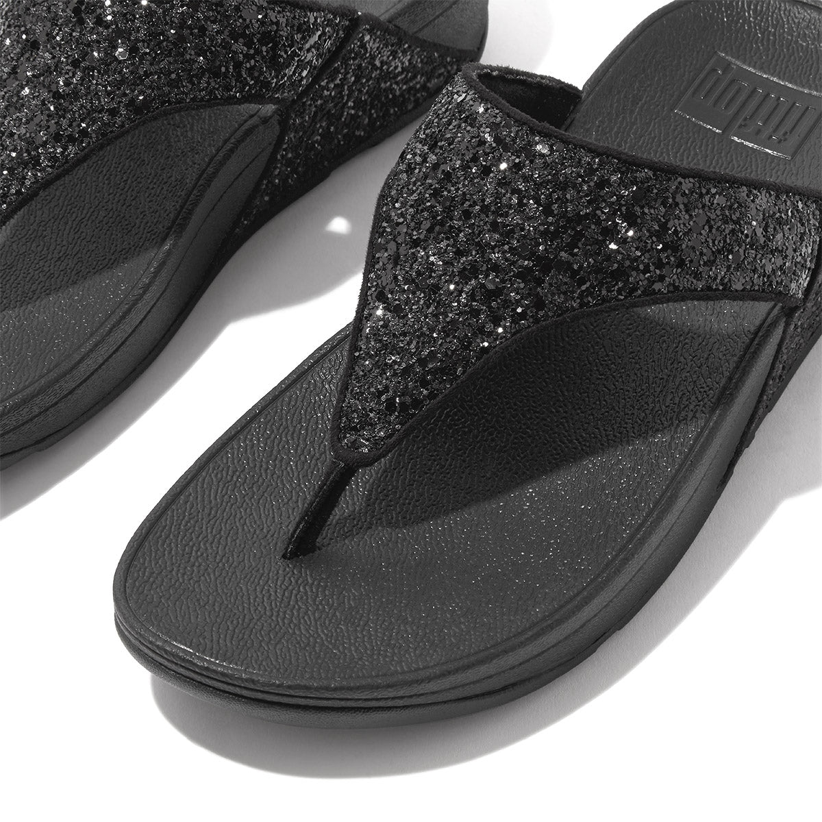 FitFlop Lulu Women's Glitter Toe-Post Sandals – Black