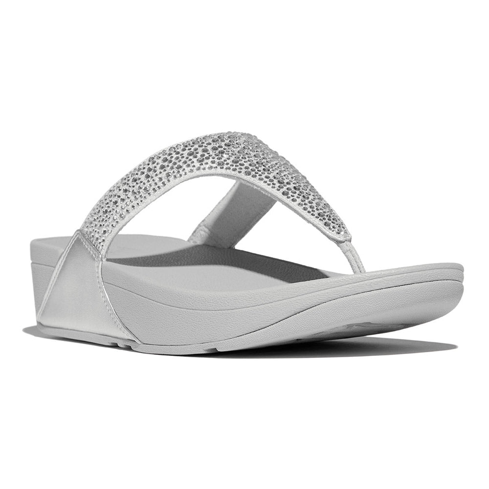 Fitflop Lulu Silver Glitter toe thong sandal adds shine to any event. 