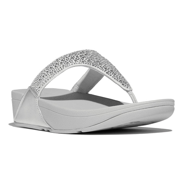 Fitflop Lulu Silver Glitter toe thong sandal adds shine to any event. 