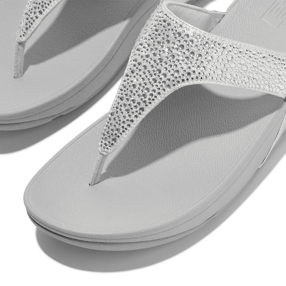 FitFlop Lulu Women's Glitter Toe-Post Sandals – Silver