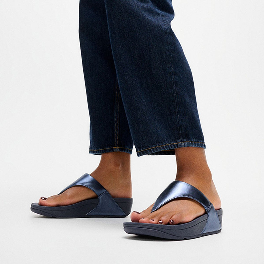 FitFlop Lulu Women's Leather Toe-Post Sandals – Cosmic Blue