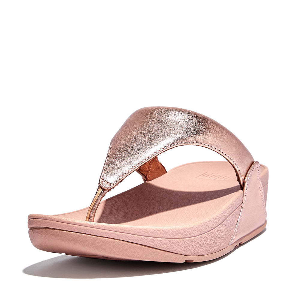 FitFlop Lulu Women's Leather Toe-Post Sandals – Rose Gold