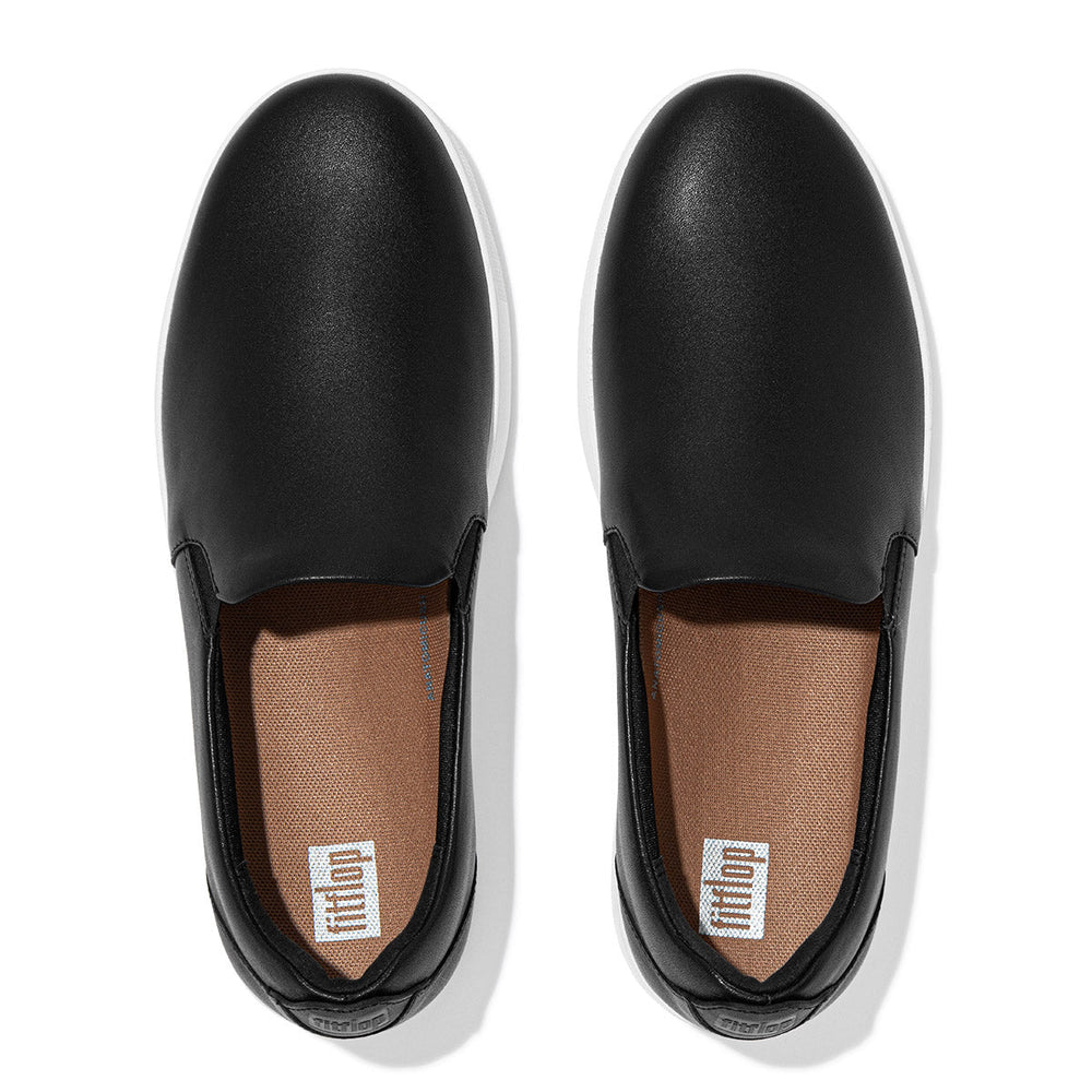 FitFlop Rally Women's Leather Slip-On Skate Sneaker – Black