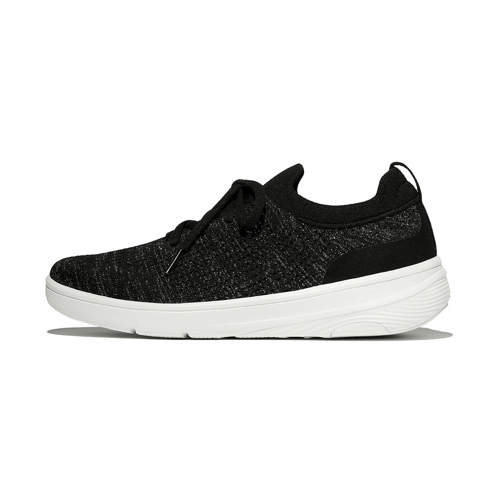 FitFlop Super-Q Knit Slip-On Laced Sneakers – Black/Grey