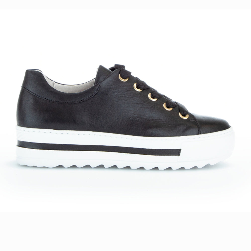 Gabor 26.496 Leather Lace Fashionable  Comfort Sneakers in Black