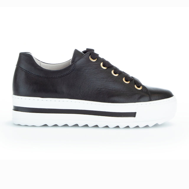 Gabor 26.496 Leather Lace Fashionable  Comfort Sneakers in Black