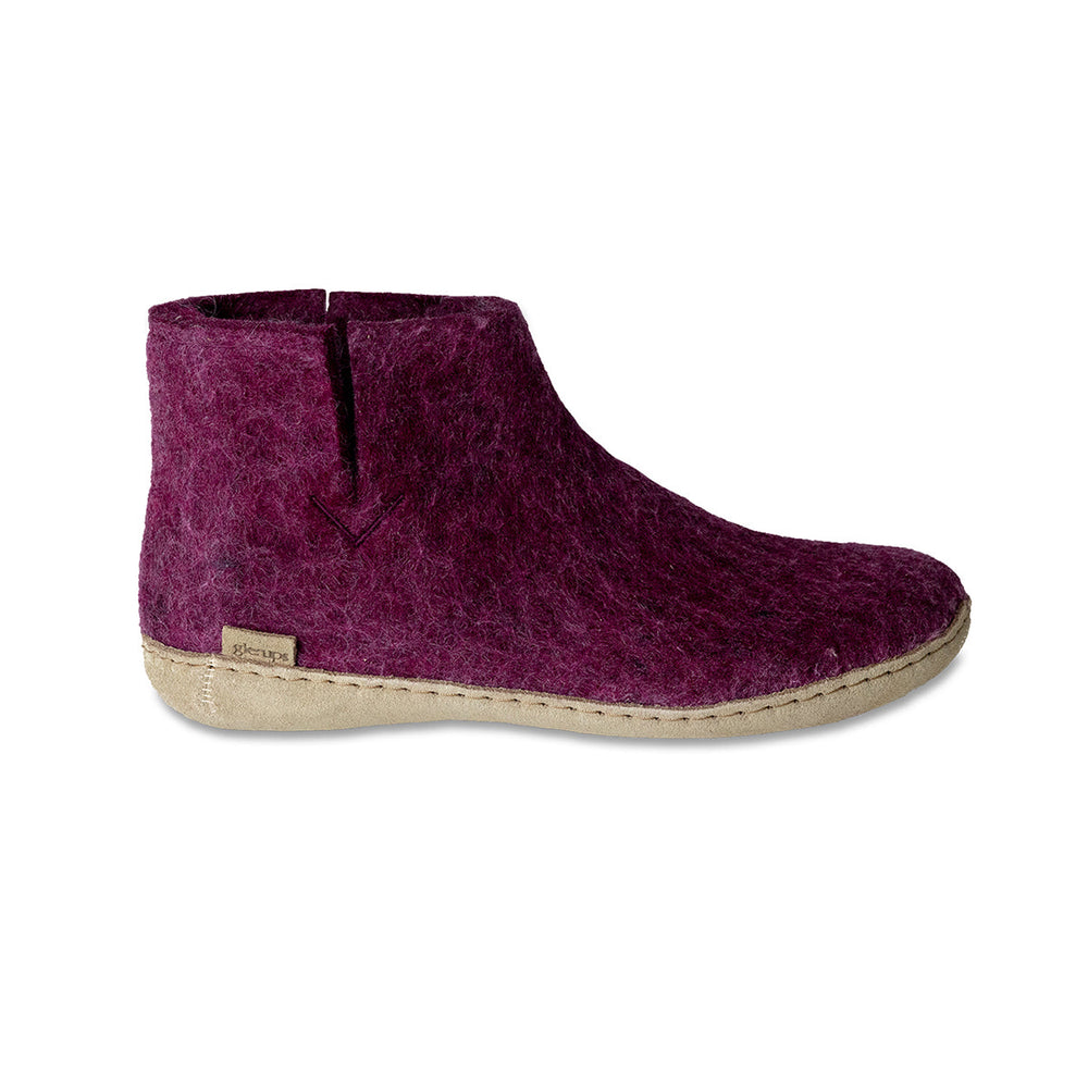 Glerups Slipper Boot Leather Sole in Cranberry