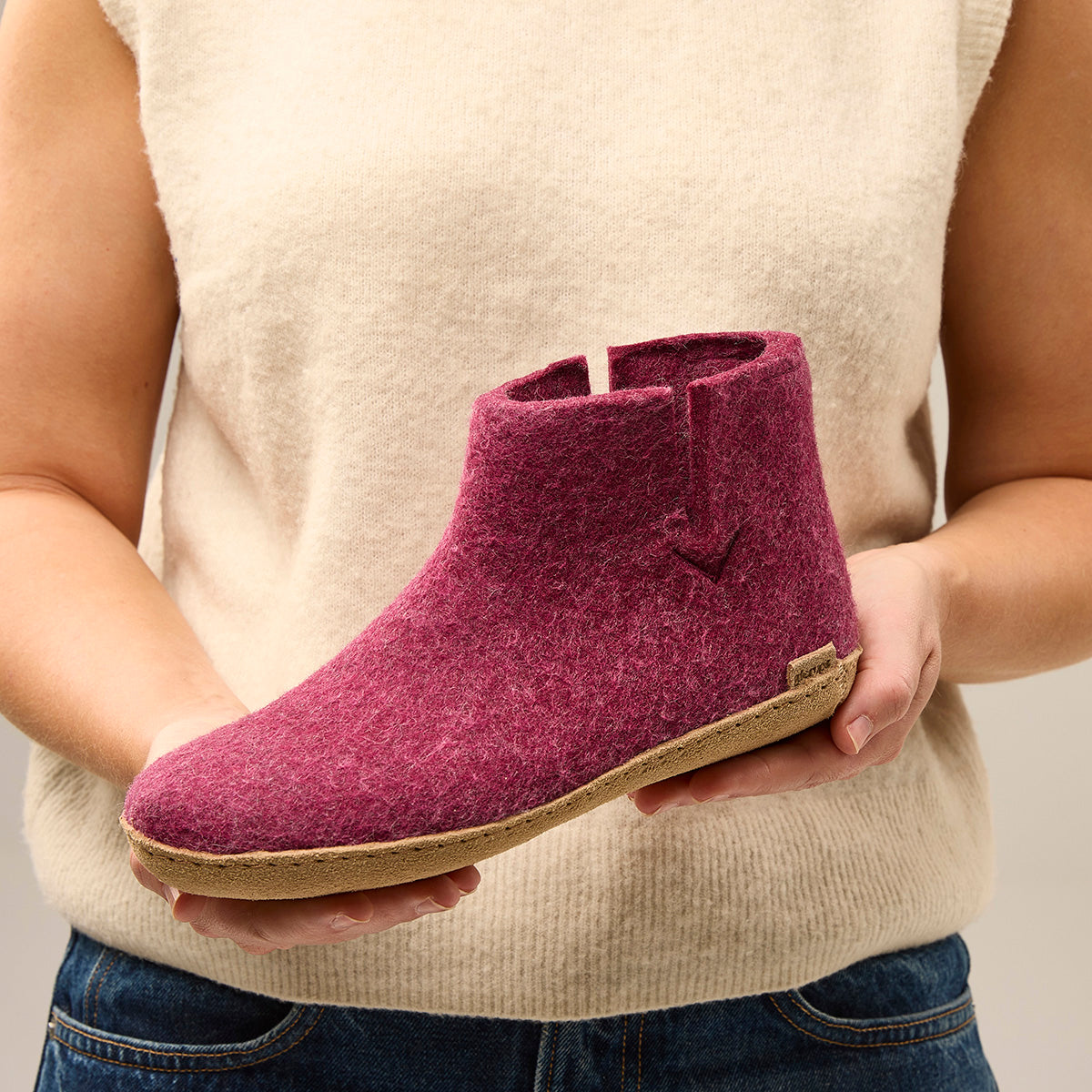 Glerups Slipper Boot Leather Sole in Cranberry