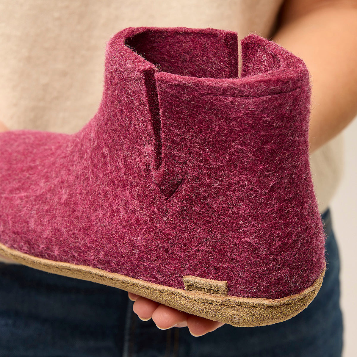 Glerups Slipper Boot Leather Sole in Cranberry