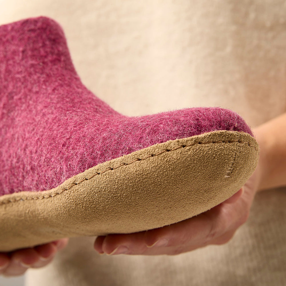 Glerups Slipper Boot Leather Sole in Cranberry