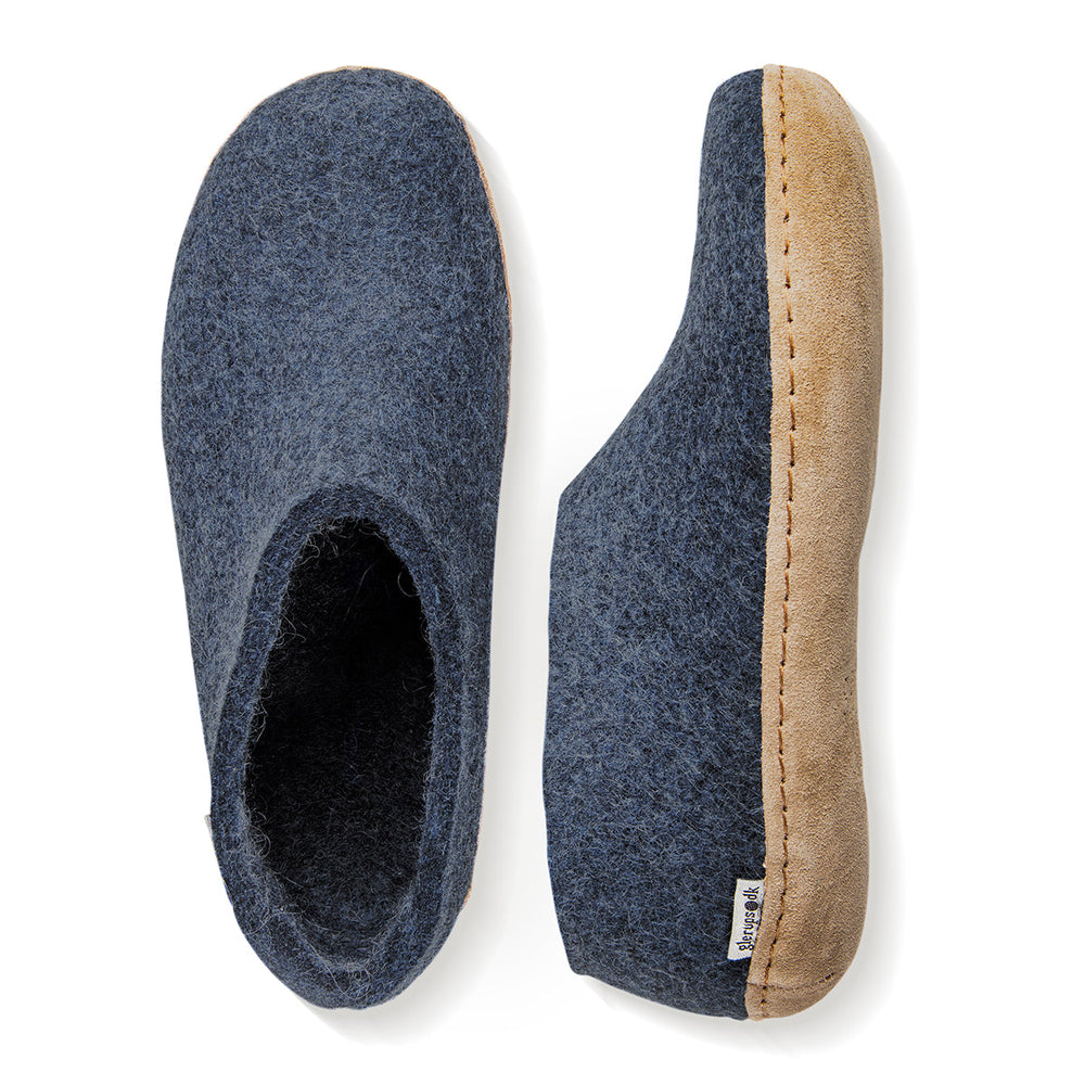 Glerups Slipper Shoe Leather Sole in Denim