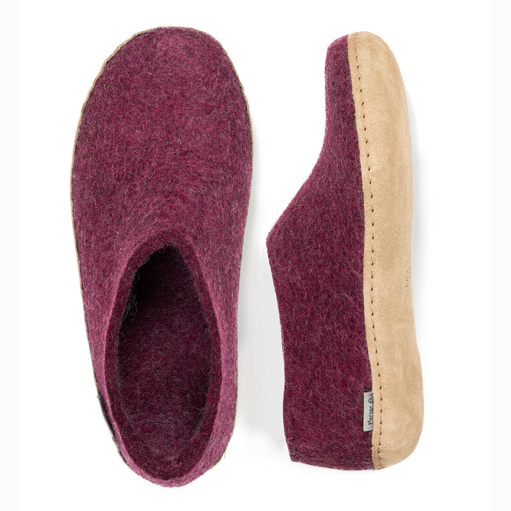 Glerups Slipper Shoe Leather Sole in Cranberry