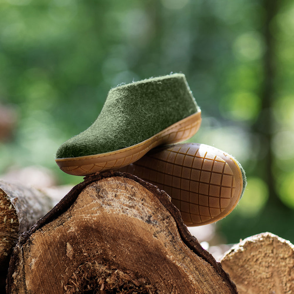 Glerups Slipper Shoe Leather Sole in Forest Green