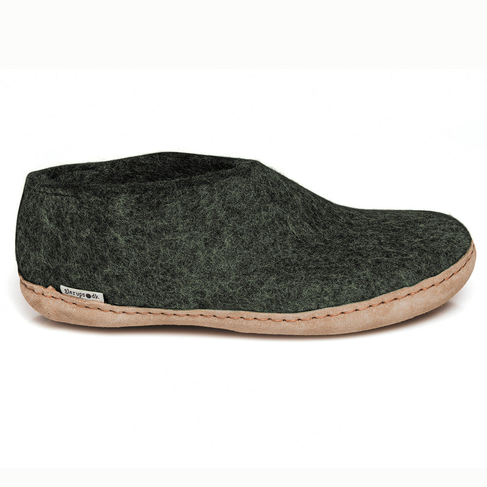 Glerups Slipper Shoe Leather Sole in Forest Green