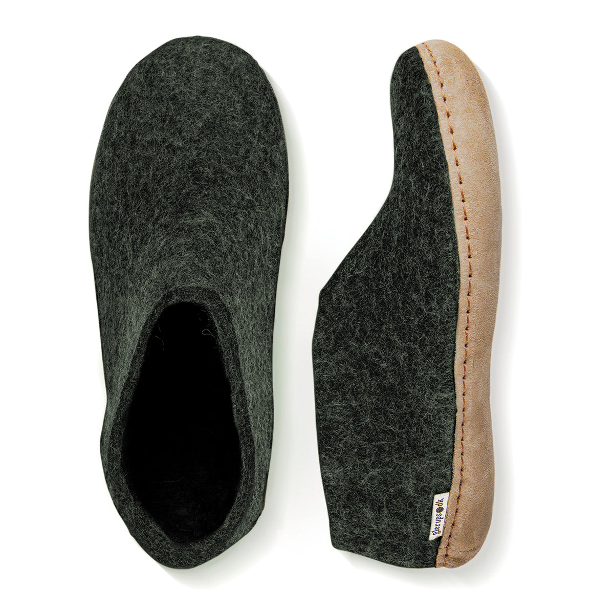 Glerups Slipper Shoe Leather Sole in Forest Green