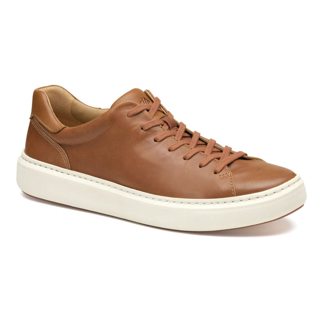 Johnston & Murphy Anders Lace-To-Toe Men's Sneakers in Tan. Tan leather sneakers, men’s casual leather sneaker, memory foam liner, TRUFOAM midsole sneaker, lace-to-toe sneaker. Style #25-2766
