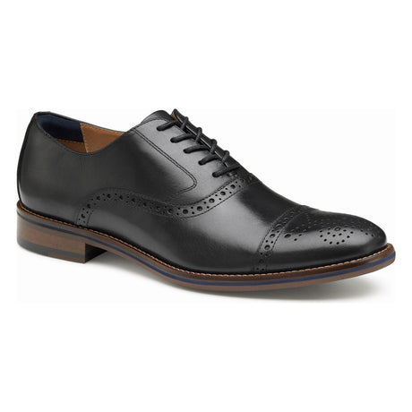 Johnston & Murphy Conard 2.0 Cap-Toe Men's Dress Shoe in Black. Men's Comfortable Dress Shoe, black dress shoes, detailed dress shoes, black lace up dress shoes, all day wear dress shoe. Style #20-3445