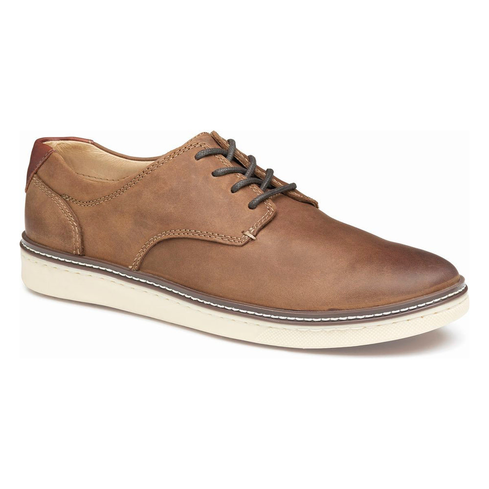 Johnston & Murphy McGuffey Plain Toe Mens Casual Dress Shoe in Brown. Soft leather, easy on and off, lace up, dress casual, comfortable, all day wear, stylish shoes, mens slip-on. Johnson & Murphy McGuffey brown, McGuffey plain toe casual, Strobel construction shoe, oiled leather knit casual, men’s knit leather casual Canada. Style #25-1642