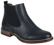 Josef Seibel ocean blue leather waterproof Chelsea boot with elastic side gore, rear pull tab, and low heel. Style #717181-530
