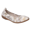 White and multi-color leather Josef Seibel ballerina flat with a subtle floral print and a small wedge heel, 74801-232