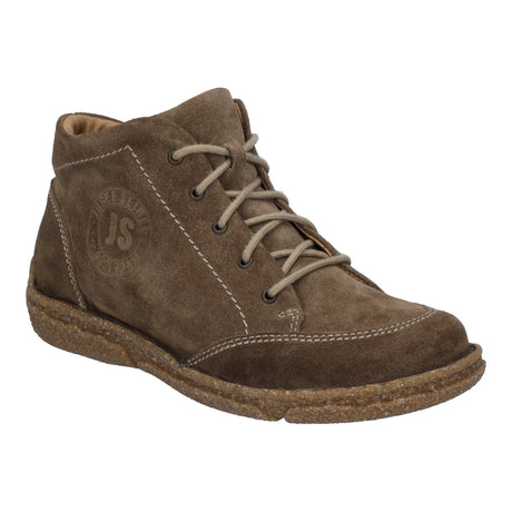 Taupe Josef Seibel ankle boot with laces and a visible sole with an embossed logo, 85101-310