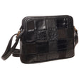 La Diva black patchwork shoulder handbag featuring mixed leather textures including snakeskin and croc embossed. Style #R19271STL