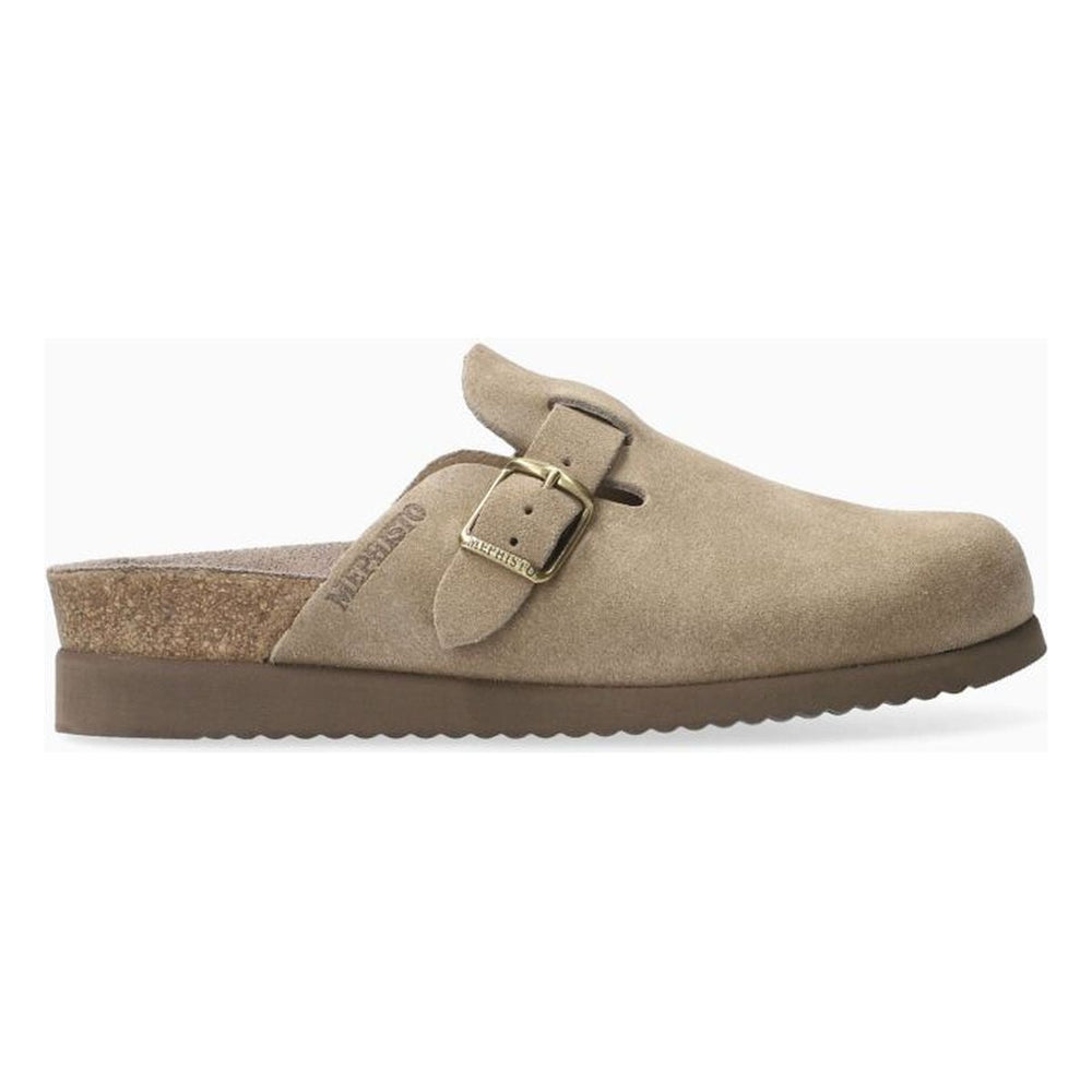 Mephisto Halina Clog in Warm Gray -  Comfortable, All-day wear, soft footbed, leather, classic look, walking shoe, easy on and off, sandal, clog, heel, Mephisto Halina clog, women’s warm gray clogs, Soft-Air technology shoes, Mephisto comfort clogs Canada, velvet leather clogs. style HALI-62860.