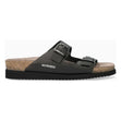 Mephisto Harmony Women's Sandals in Black Waxy Leather - Comfortable, All-day wear, soft footbed, leather, classic look, walking shoe, easy on and off, sandal, clog, heel, Mephisto Harmony sandals, black leather summer sandals, SOFT-AIR cork sandals, women's orthopedic sandals, Mephisto flat sandals, AIR-RELAX sandals. Style HARMON2800