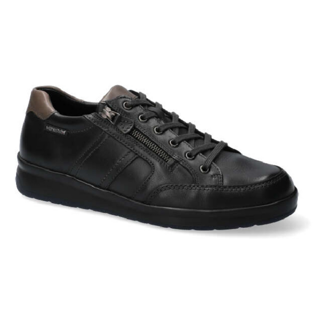 Mephisto Lisandro W. Men's Leather Sneaker in Black - Comfortable, All-day wear, soft footbed, leather, classic look, walking shoe, easy on and off, walking shoe, Mephisto Lisandro W, Mephisto 6100, men’s leather sneakers, black Mephisto sneakers, SOFT-AIR sneakers, men’s comfort shoes, zip lace sneakers. - style 6100