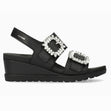 Mephisto Ysabel Spark Women’s Wedge Sandals in Black | Style 7800. Comfortable, All-day wear, soft footbed, leather, classic look, walking shoe, easy on and off, sandal, clog, heel, Mephisto Ysabel Spark, black wedge sandals, women's summer sandals, Mephisto shock-absorbing sandals, Mephisto AIR-RELAX.