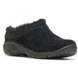 A black women's slip-on shoe with furry lining and a rubber sole. Merrell Encore Ice 4. 