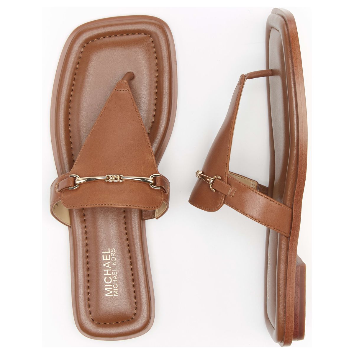 Michael Kors Lena Leather T-Strap Sandal in Brown