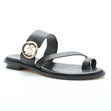 Michael Kors Vera Flat Toe Thong Slide in Black with MK Gold logo on the side. 