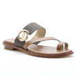 Michael Kors Vera Flat Toe Thong Slide in Brown with Gold MK logo on the side. 
